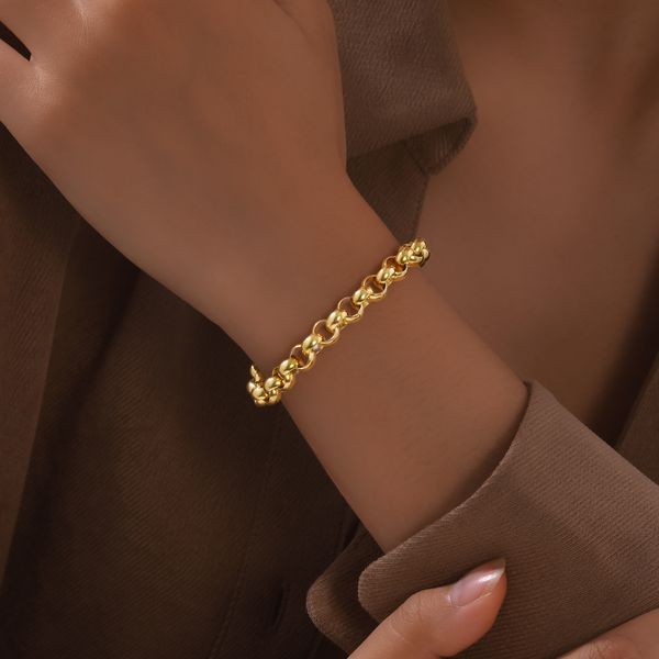 Gold Color Belcher Bolt Ring Link Bracelet for Men and Women, 18-24cm Length