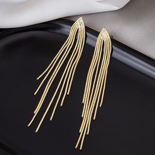 Gold long chain drop earrings with vintage tassel design for women, perfect for Kpop parties and stylish jewelry in 2021