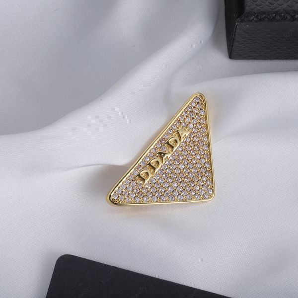 Gold Pins, Brooches, Exquisite fashion geometric triangle Embed Zircon and Alphabet, neutral, suits, Wedding, Christmas, Valentine's Da