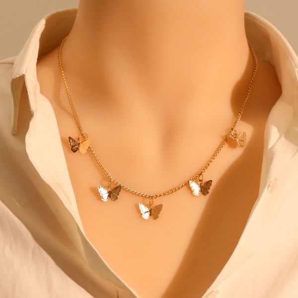 Gold Silver Butterfly Pendant Necklace for Women - Layered Boho Choker Jewelry, Beach Gift