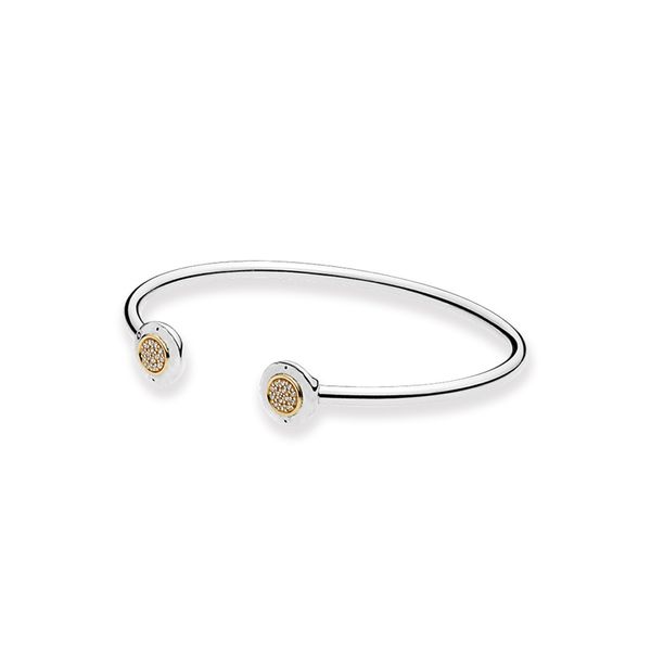 Golden Disc Open Bangle Bracelet in 925 Sterling Silver - Elegant Women's Jewelry for Girlfriend, Wedding, or Party, Featuring Diamond Cuff Design