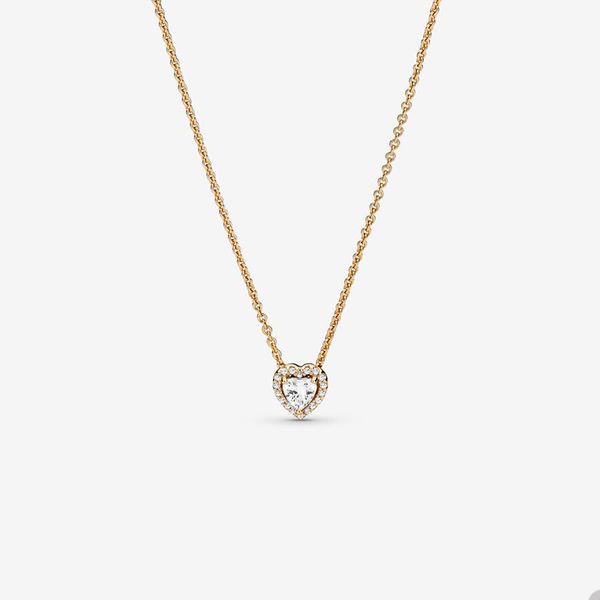 Golden Wedding Necklace with Elevated Heart Design for Women, Featuring Crystal Diamonds and a Gold Chain, Includes Retail Box
