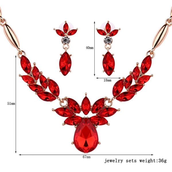 Gold-filled ruby bridal jewelry set with matching necklace and earrings