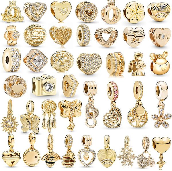 Gold-plated beaded charm pendant for DIY jewelry, perfect for bracelets and necklaces