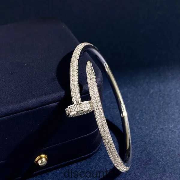 Gold-plated heart-shaped crystal bangle for women, a 2023 new arrival featuring full CZ love nail design
