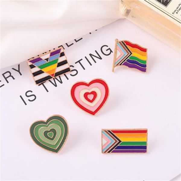 Gradient enamel pins featuring custom pride flag hearts, rainbow victory brooches, and lapel badges for sexual minority jewelry gifts