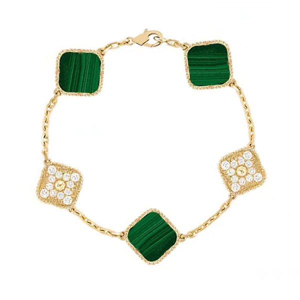 green clover tennis chain bracelet with four-leaf flower design in 18k gold plate or silver for women and men