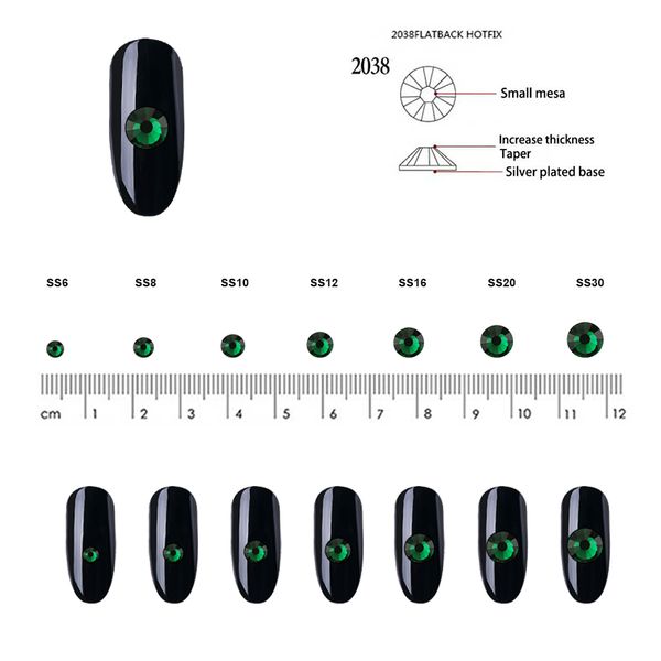 Green series flatback crystal rhinestones for nail art and clothing embellishments