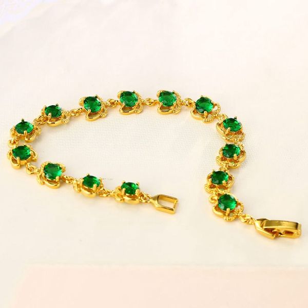 Green Zirconia Paved Bracelet Sparkling Jewelry 18K Yellow Gold Filled Girls Womens Bracelet Wrist Chain Gift