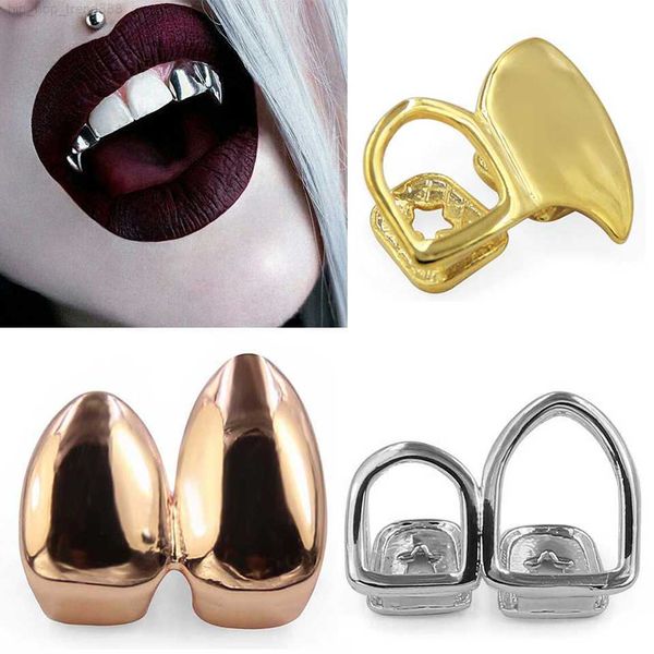 Grillz Dental Grills 18K Real Gold Punk Hip Hop Double Fang Tooth Cap Cosplay Halloween Costume Party Vampire Rapper Body Jewelry Wholesale