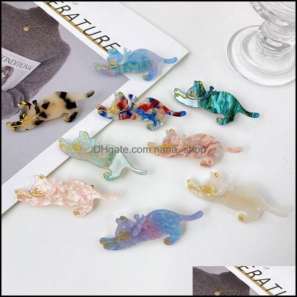 Hair Clips Barrettes Jewelry Length 8 Cm Korea Cartoon Cat Shaped Bang Women Mti Color Acetic Acid Animal H Dhg1E