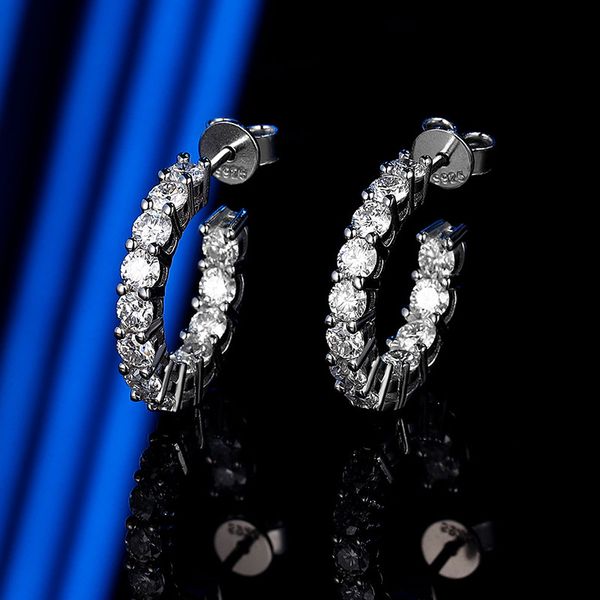 Handcrafted 3mm Moissanite hoop earrings in genuine 925 sterling silver, perfect for women's weddings, parties, and engagements