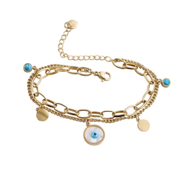 Handcrafted double-layered evil eye charm bracelet for women, a stylish gift