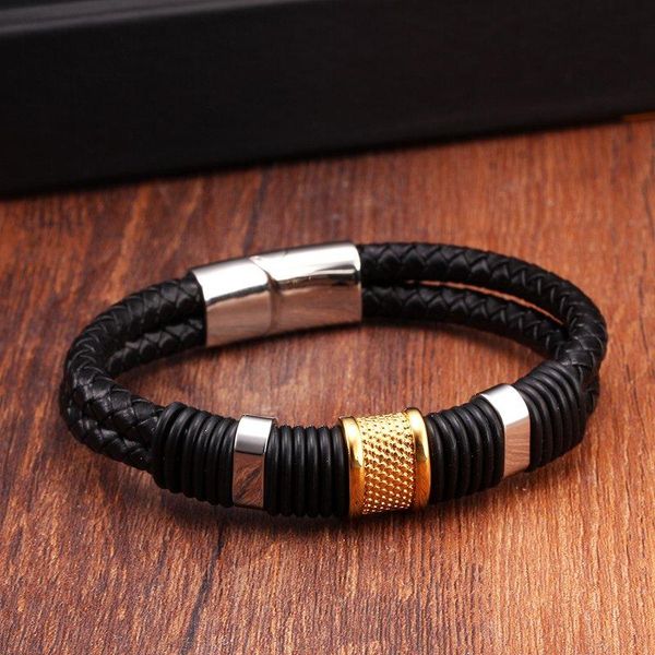 Handcrafted genuine leather charm bracelets with a stylish double-layer weave, perfect for men's casual or sporty fashion