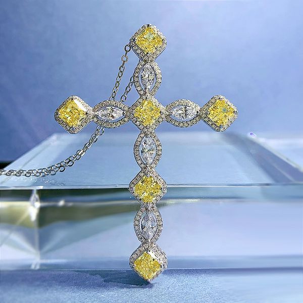 Handcrafted genuine Topaz diamond cross pendant in 925 sterling silver, perfect for weddings and engagements as jewelry for women and men