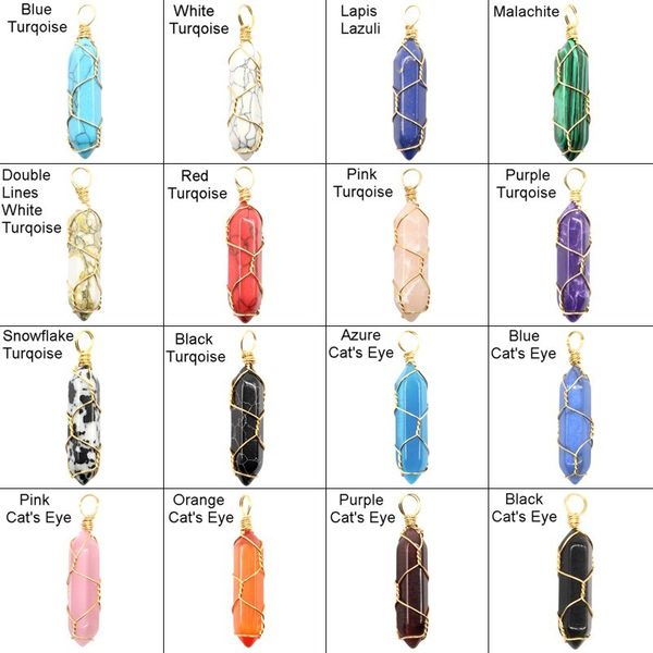 Handcrafted natural stone bullet pendant featuring amethyst, turquoise, and crystal quartz in a hexagonal design for necklace crafting, chain not included