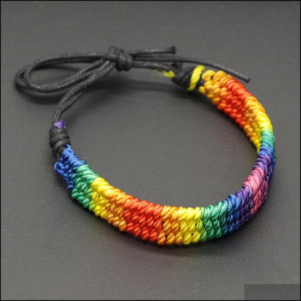 Handcrafted rainbow pride bracelet for LGBTQ+ love and friendship, featuring delicate LGBT flag braid design