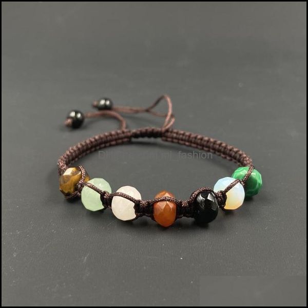 Handmade seven-chakra beaded braided stone bracelet with brown rope for women's friendship crafts