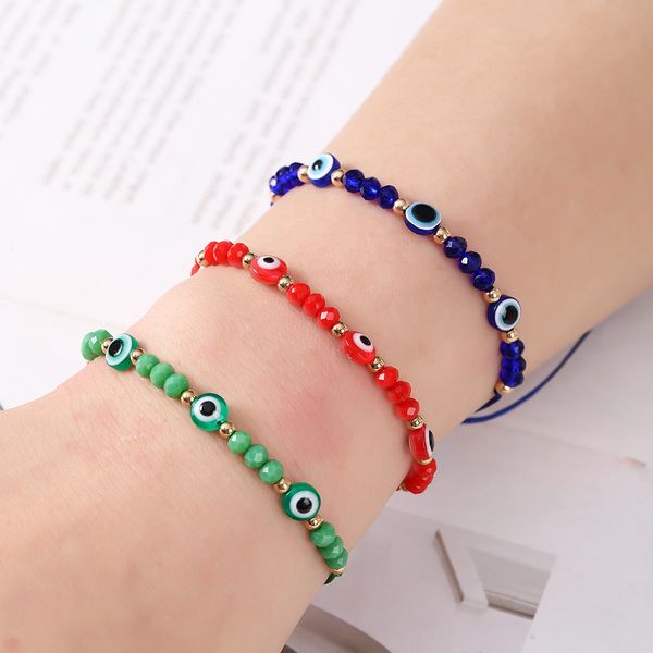 Handmade Turkish blue evil eye bracelet with crystal beads for women, a lucky charm rope chain jewelry gift for girls at parties
