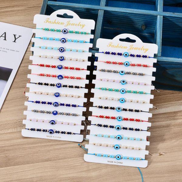 Handmade Turkish blue evil eye bracelet with crystal beads, perfect as a stylish gift for women and girls at parties