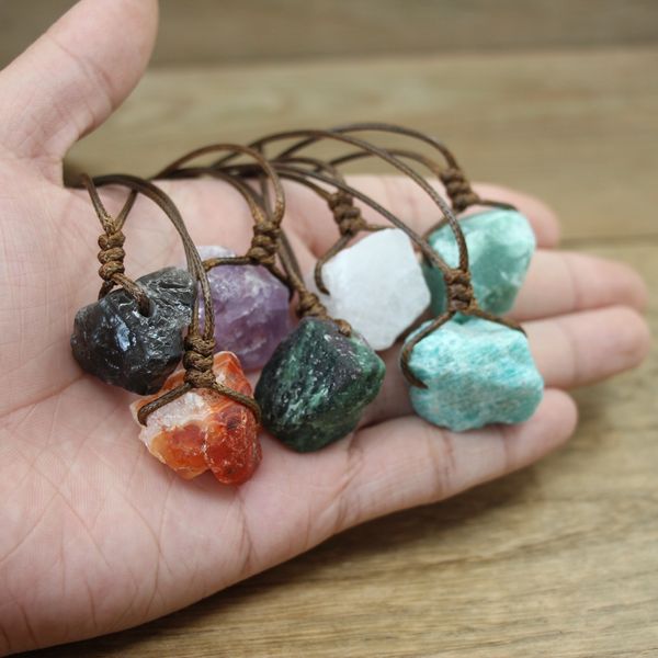 Healing Reiki crystal pendant necklaces with adjustable chains, featuring natural stones like fluorite, rose quartz, tourmaline, agate, and apatite
