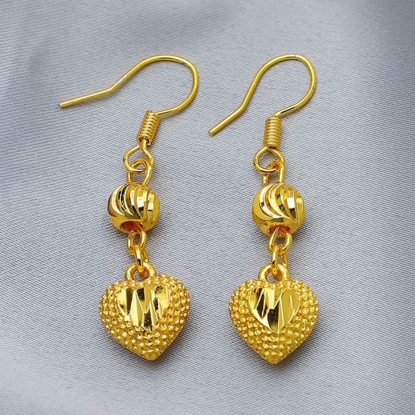 Heart Dangle Earrings Charm Women Jewelry 18k Yellow Gold Filled Classic Fashion Gift
