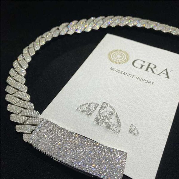 Heavy 20mm 4-row diamond Cuban necklace in 925 silver with VVS moissanite stones
