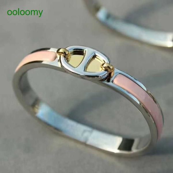 Hemres Designer Clic Enamel Bracelet for Men and Women in S925 Sterling Silver with 18k Gold Plating, Stylish Pig Nose Couple Fashion Trend