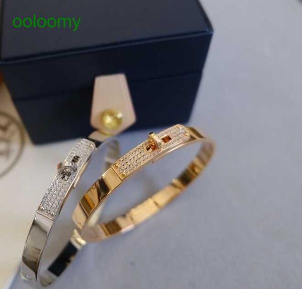 Hemrres Designer Gold Bracelet 2023 - Elegant Rose Gold Couple's Half Diamond Pig Nose Bangle