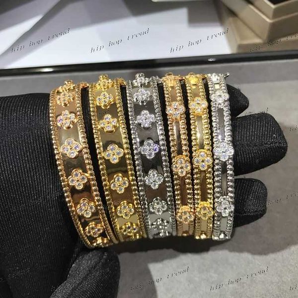 High Quality 18k Platinum Diamond Kaleidoscope Leaf Bracelet Ladys Bangle Designer Yellow Gold Clover Bracelet