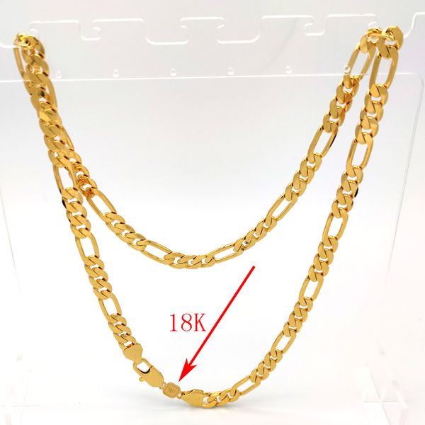 High-quality 18k gold Italian Figaro chain necklace with authentic finish, 24" length, suitable for both men and women