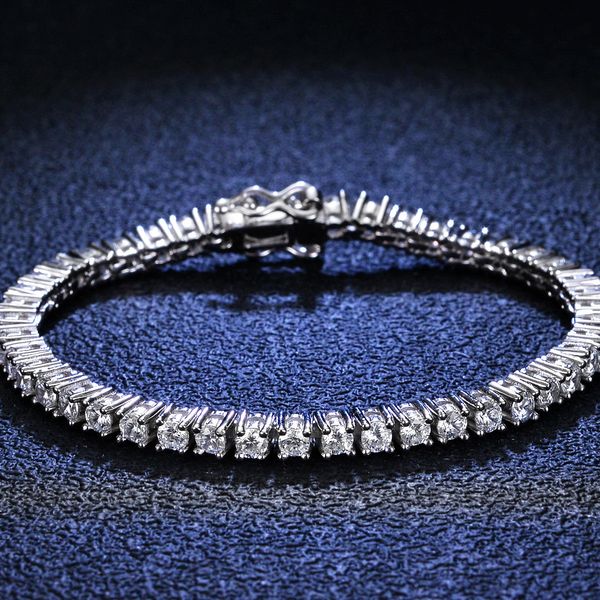 High-quality 925 sterling silver moissanite tennis bracelet with 3mm chain, a stylish diamond charm bracelet for both men and women, perfect for hip hop fashion