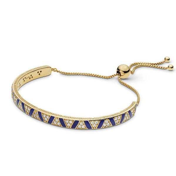 High-quality blue-striped gold-plated bracelets for women, perfect wedding jewelry matching Pandora 925 sterling silver bracelets with original box