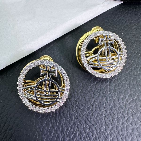 High-quality brass gold-tone women's Saturn planet earrings from Designer Jewelry