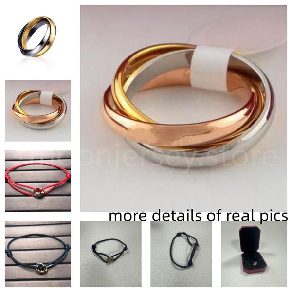 High-quality fashion jewelry rings and bracelets for women and men featuring a stylish tricolor ring hand strap design