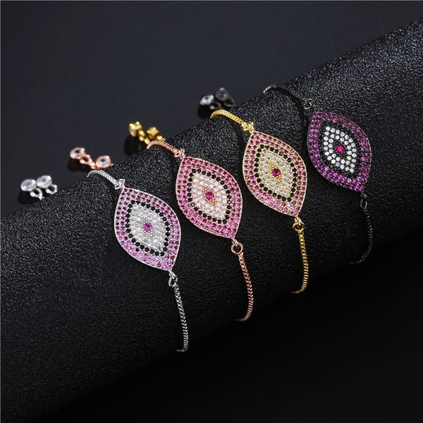 High-quality gold-plated evil eye charm bracelet with CZ micro pave, adjustable for women, perfect as a gift