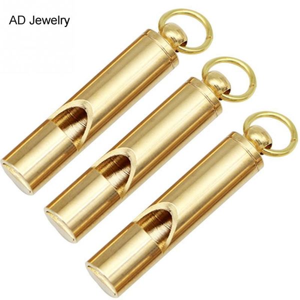 High-quality handmade brass whistle keychains for outdoor survival training and copper keyrings
