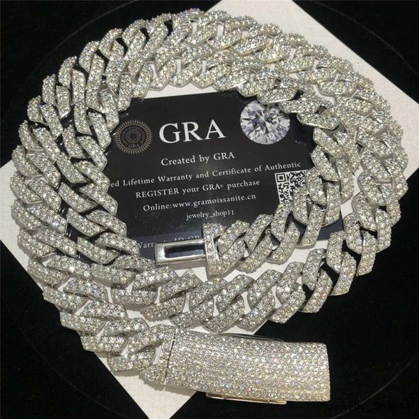High-quality iced Cuban necklace with VVS moissanite, passing diamond tests, plus a 15mm 925 sterling silver hip-hop Cuban link bracelet