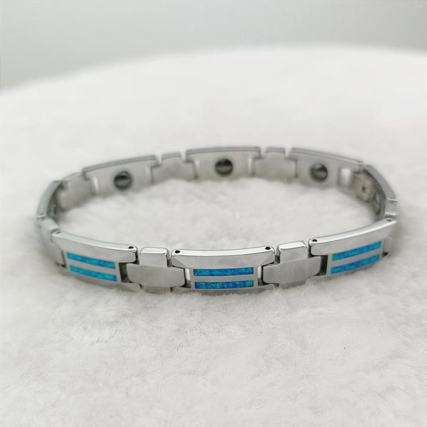 High-quality men's luxury blue opal tungsten carbide magnetic bracelet, stylish and tarnish-free
