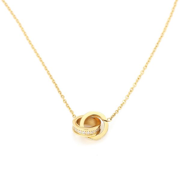 High-quality titanium steel diamond necklace for women, stylish double ring pendant design, perfect for couples, weddings, parties, and Valentine's Day