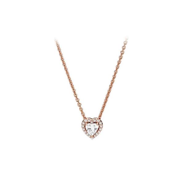 Higt Quality 18K Rose Gold Plated 925 Sterling Silver Signature Circle Pendant Necklace with Pandora CZ Diamond Disc Chain for Women, Includes Original Box