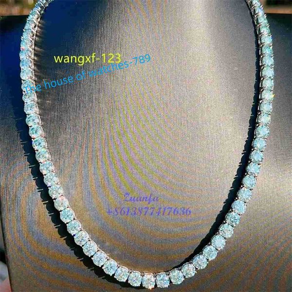 Hip Hop 925 Silver Chain with 1ct Blue-Green Moissanite Iced Tennis Necklace