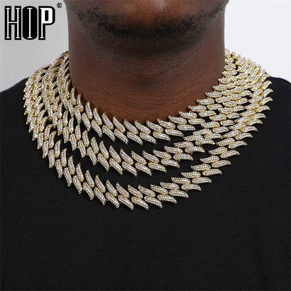Hip Hop Bling Iced Out Full 19MM Men's Thorns Bracelet Gold Prong Cuban Link Chain Necklace for Men Jewelry 211124
