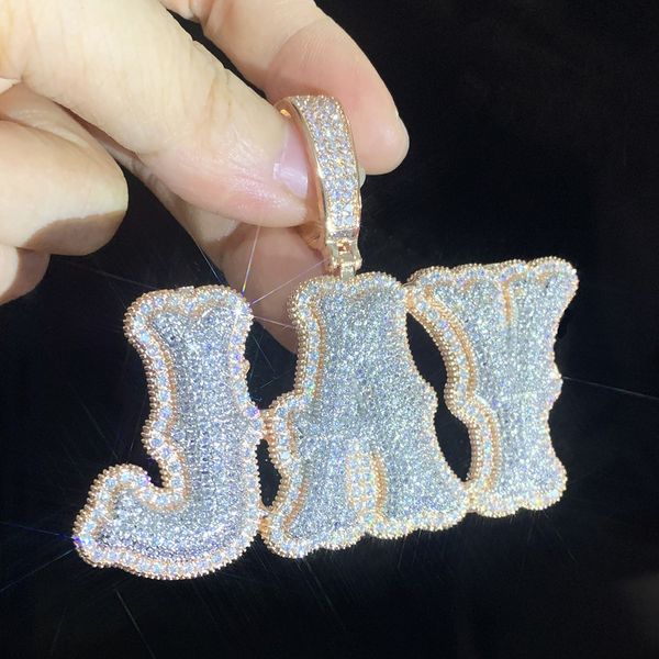 Hip Hop Custom Bubble Letter Pendant Necklace with Colorful Zircons and Gold Plating