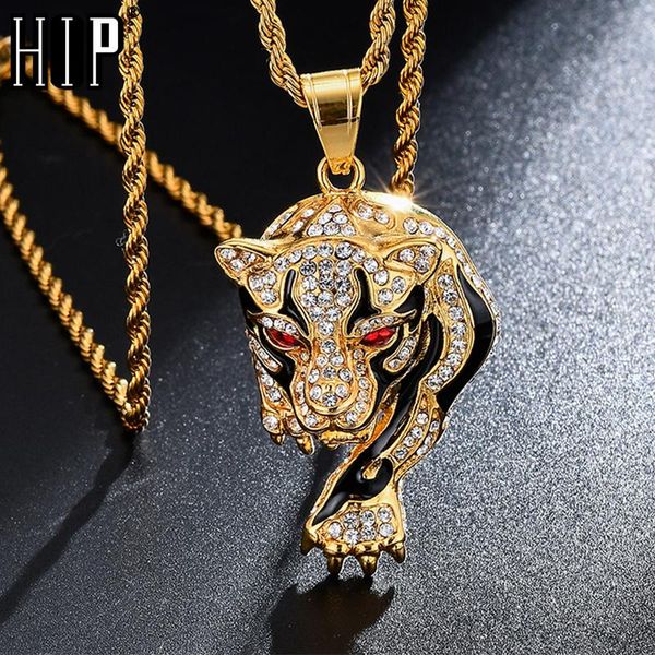 Hip Hop Iced Out Bling Tiger Stainless Steel Gold Color Pendants & Necklaces For Men Women Jewelry With Chains