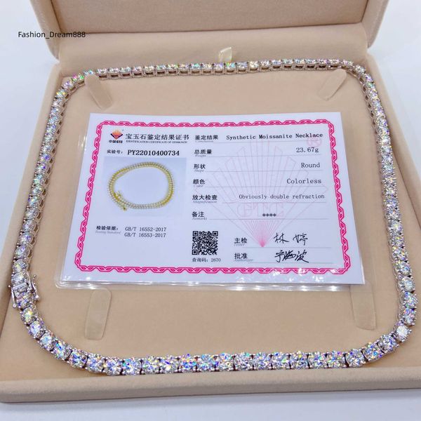 Hip Hop Jewelry Sterling Silver 925 Pass Tester Diamond Chain VVS Moissanite Luxury Tennis Chain