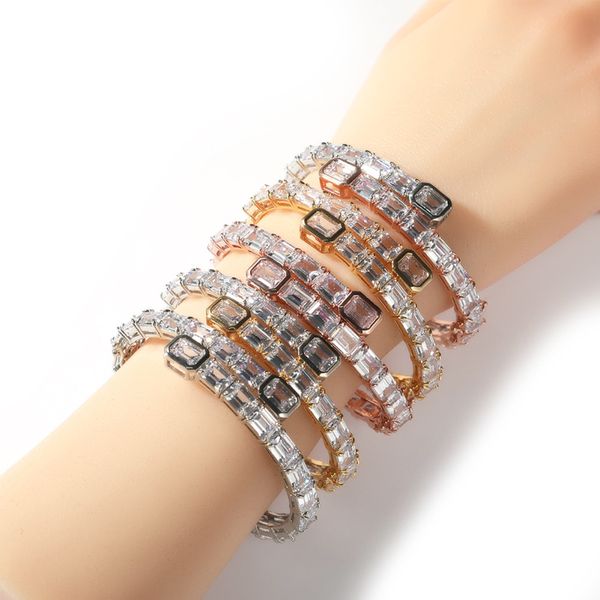Hip hop men's stylish copper bracelet with full square zirconia in 5 colors, a perfect male jewelry gift