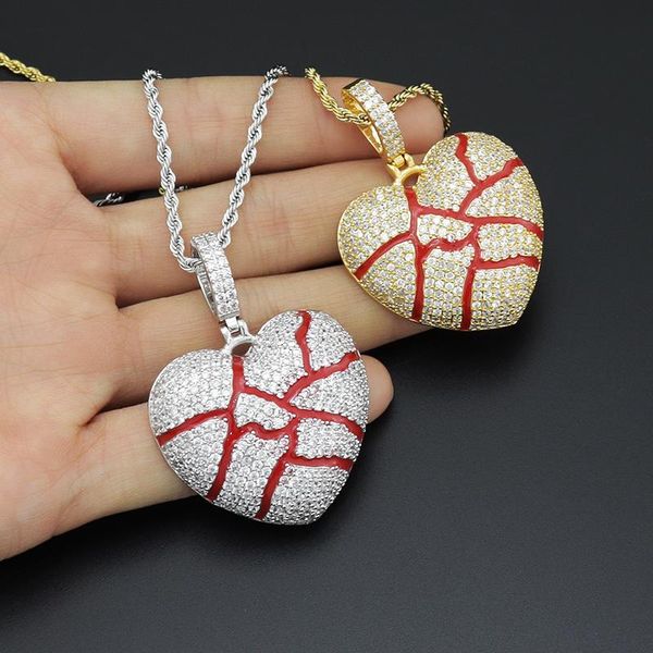 Hip hop pendant necklaces featuring full CZ stone pave, iced-out cubic zirconia, and a broken heart design, stylish bling for men and women