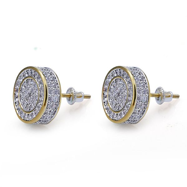 Hip Hop Screwback Stud Earrings with Shining White Zircon in Cylinder Shape, Gold Plated Vintage Geometric Dangle Jewelry