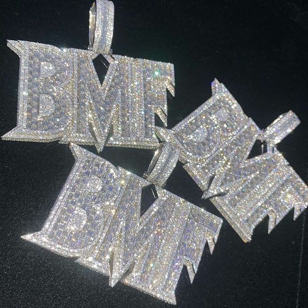 Hip Hop Silver 925 Sterling Name-Engraved Moissanite CZ Ice-Out Men's Pendants